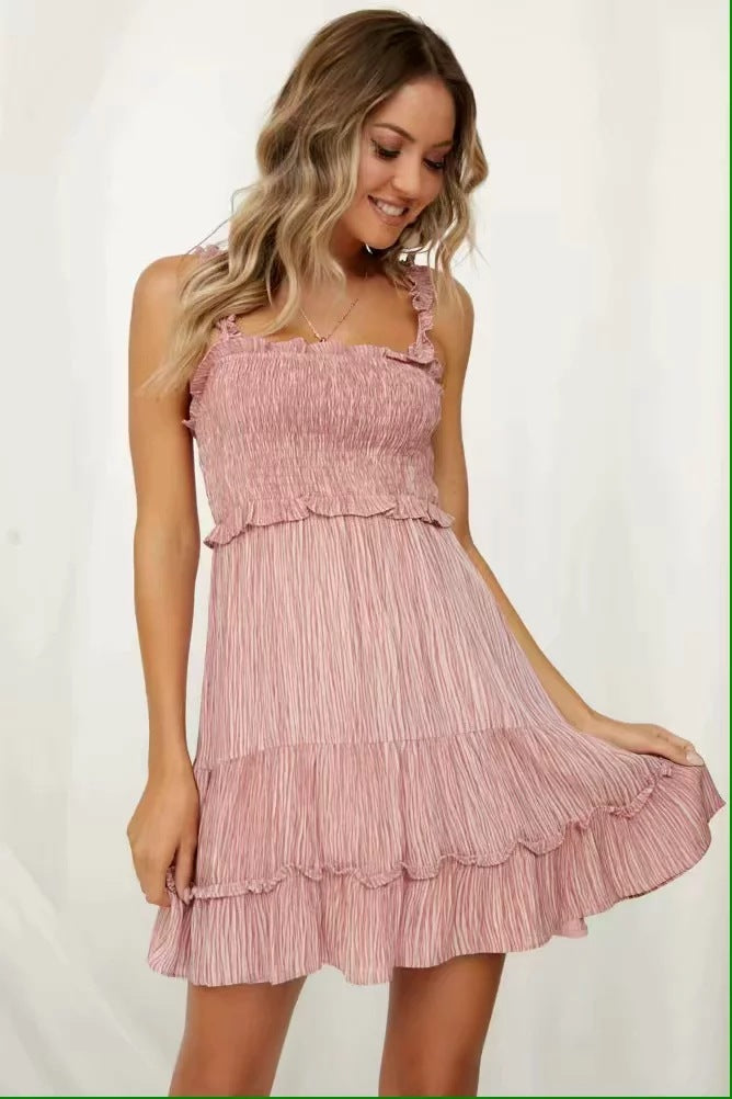 Popular Pink Two Straps Sweethart Tiered Ruffles Knee Lenght Prom Dresses